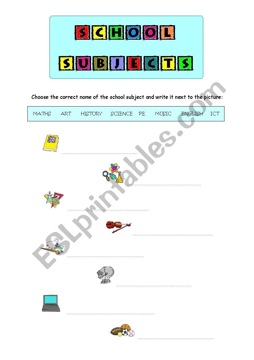 SCHOOL SUBJECTS worksheet