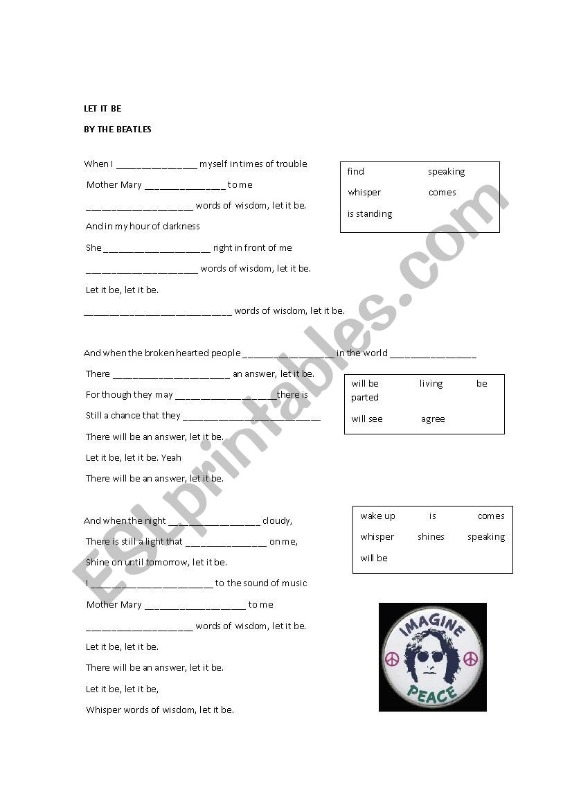 Worksheets for 5 popular songs