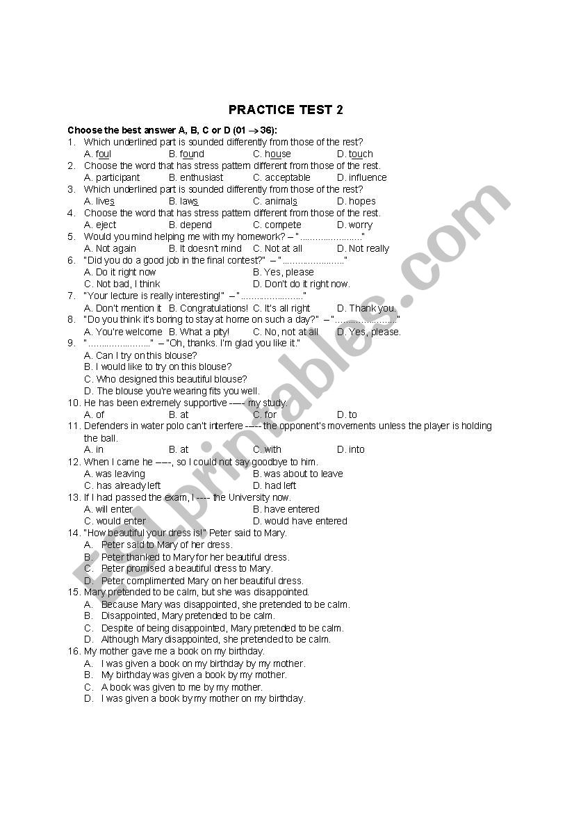 Integrated Test worksheet