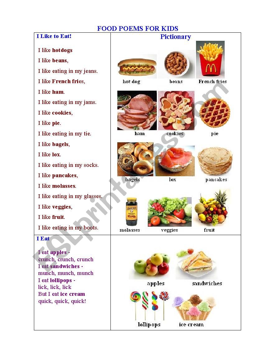 FOOD POEMS worksheet