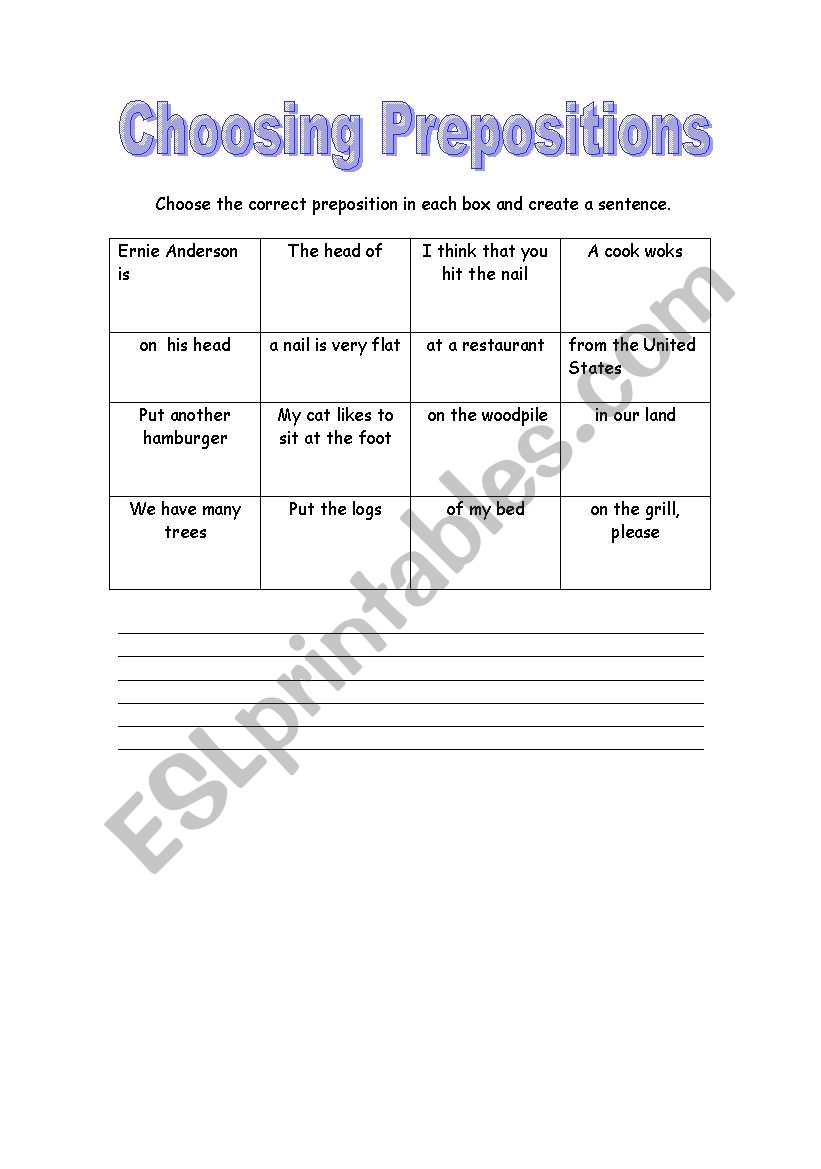 choosing prepositions worksheet