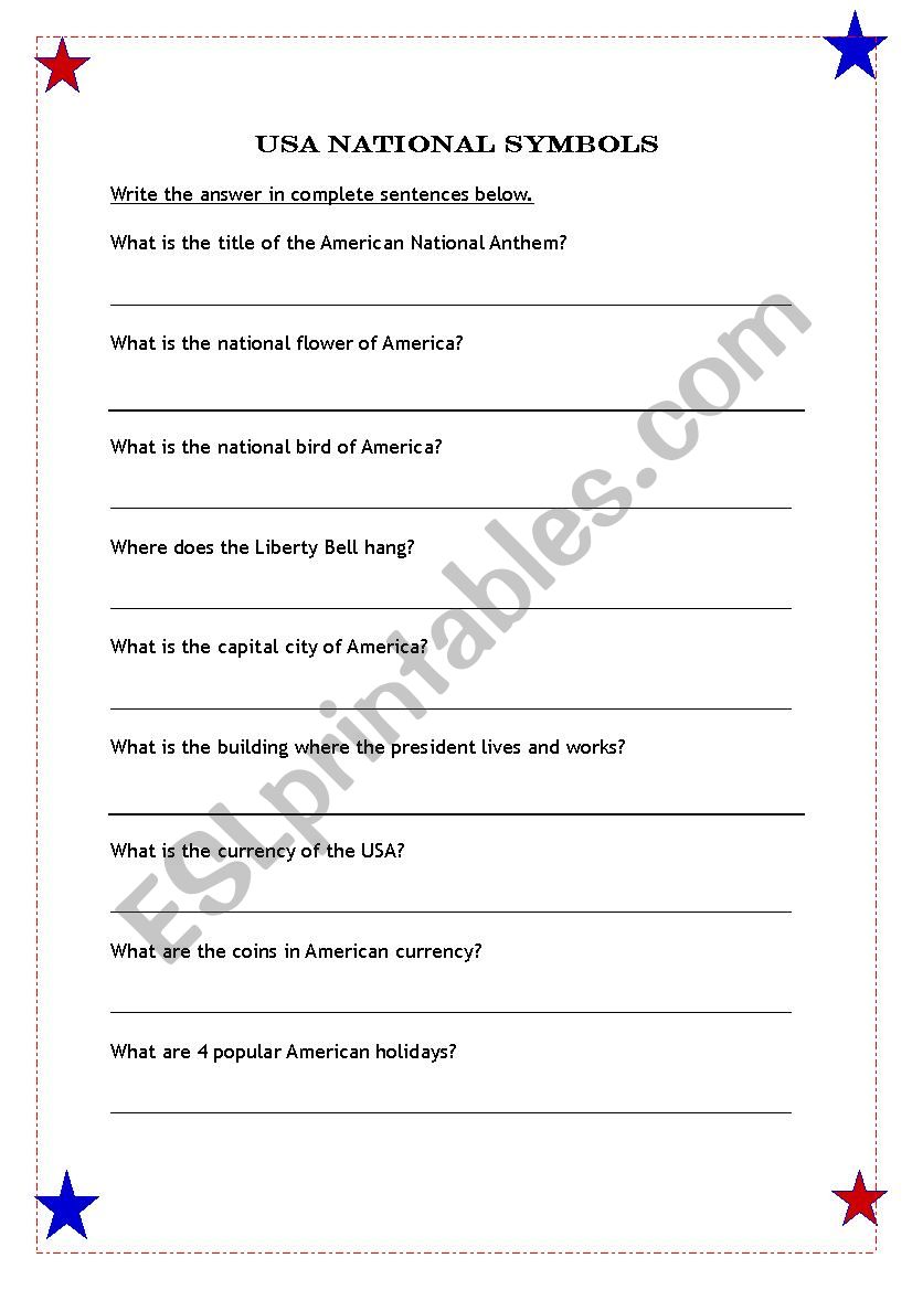 The National Symbols of USA worksheet