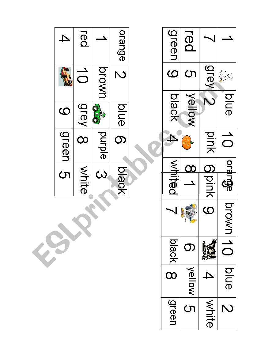 Bingo, numbers and colours worksheet