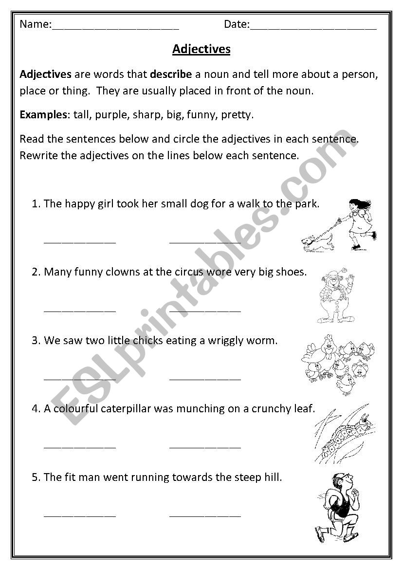 Adjectives worksheet