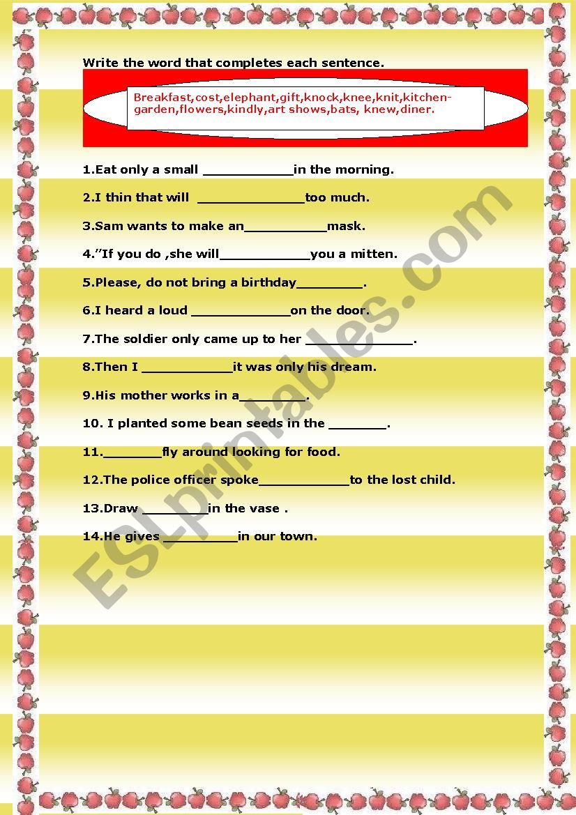 complete the sentences. worksheet