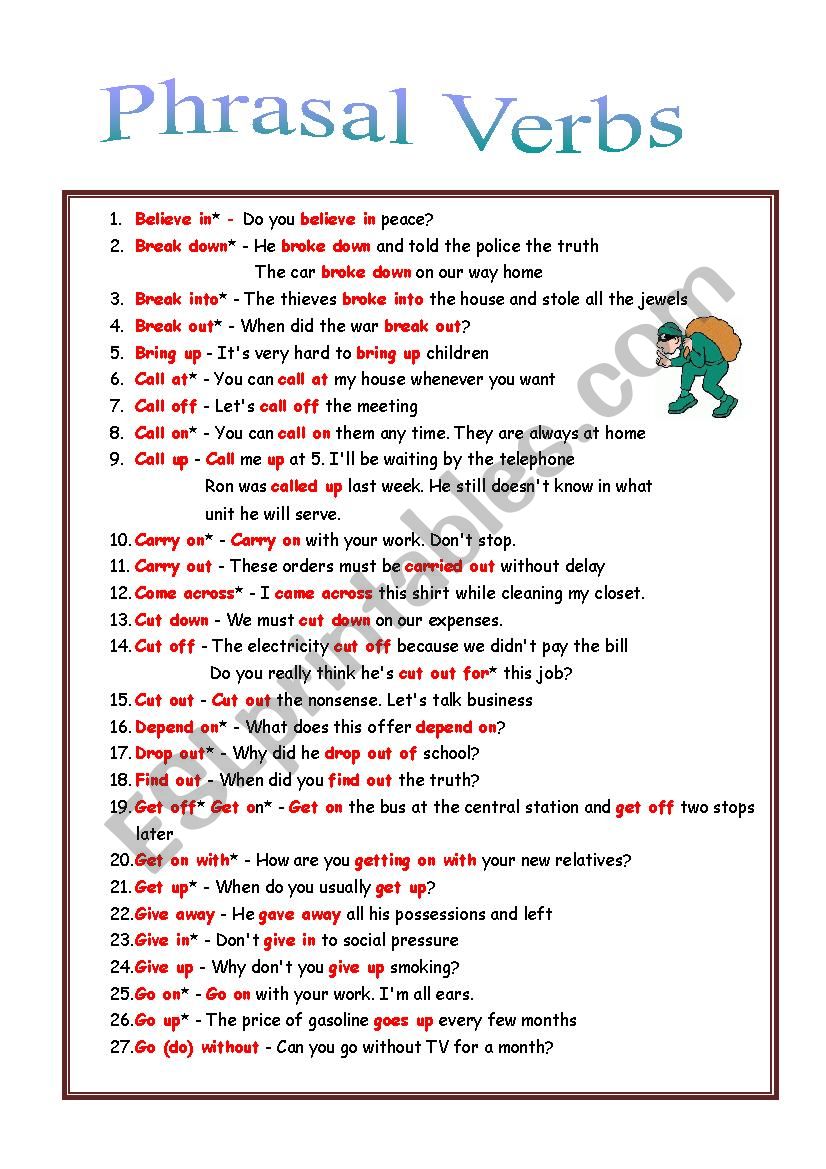 53 Phrasal verbs - rules + exercises