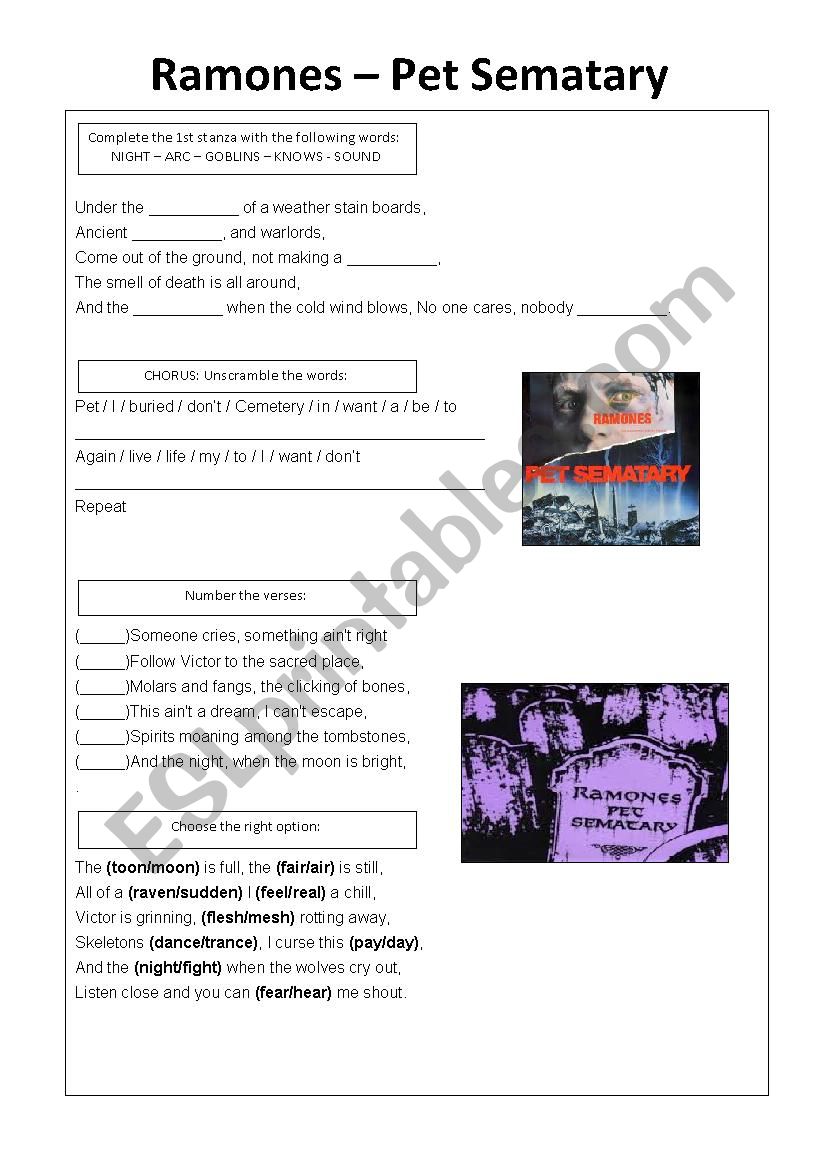 Ramones - Pet Sematary worksheet