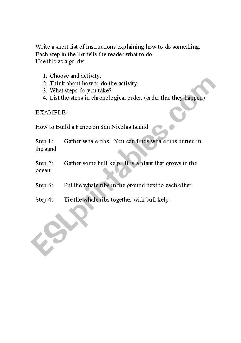 Writing Steps worksheet