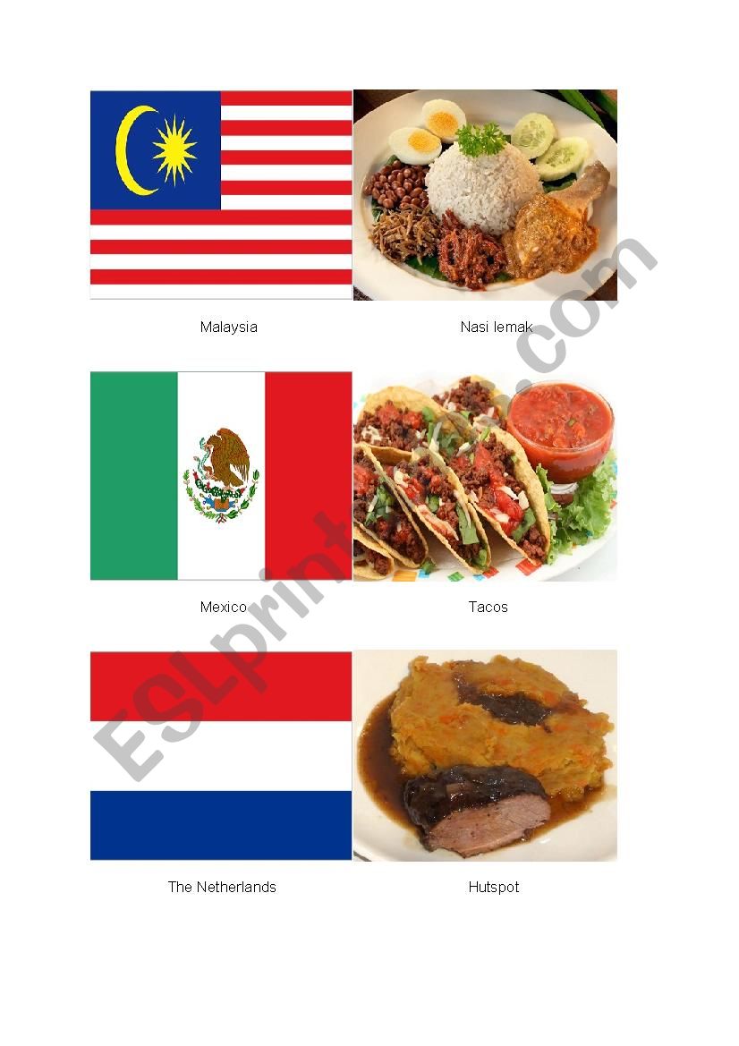 National Flag and National Dish Flashcards 04 (Contains 6 double-sided flashcards)