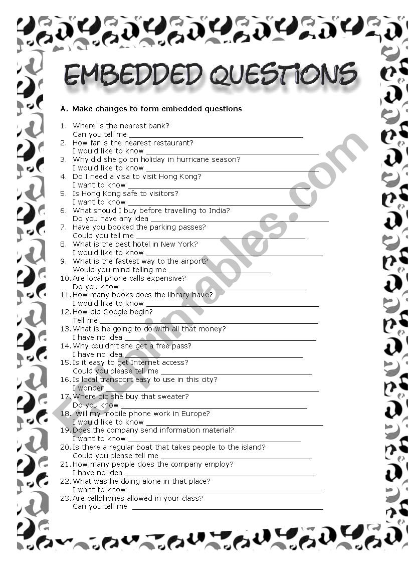 Embedded Questions worksheet