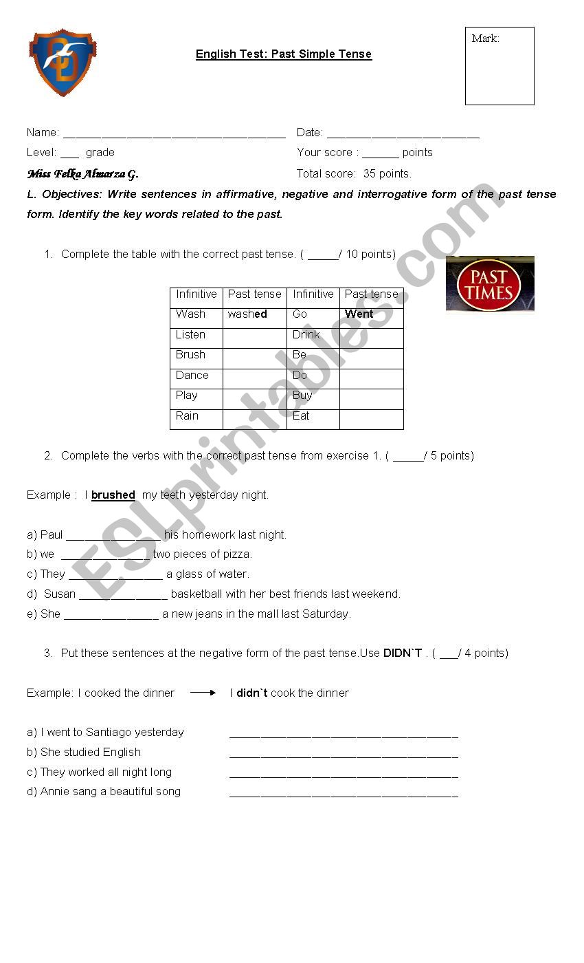 past simple tense worksheet