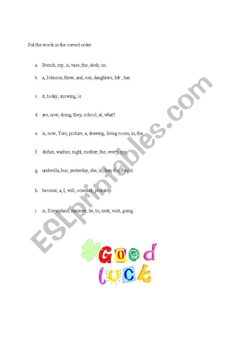 Word Order worksheet