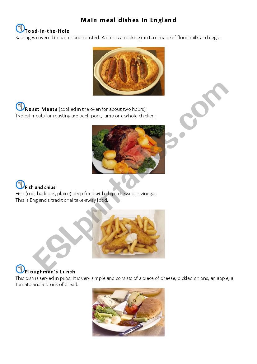 Main meal dishes in Britain worksheet