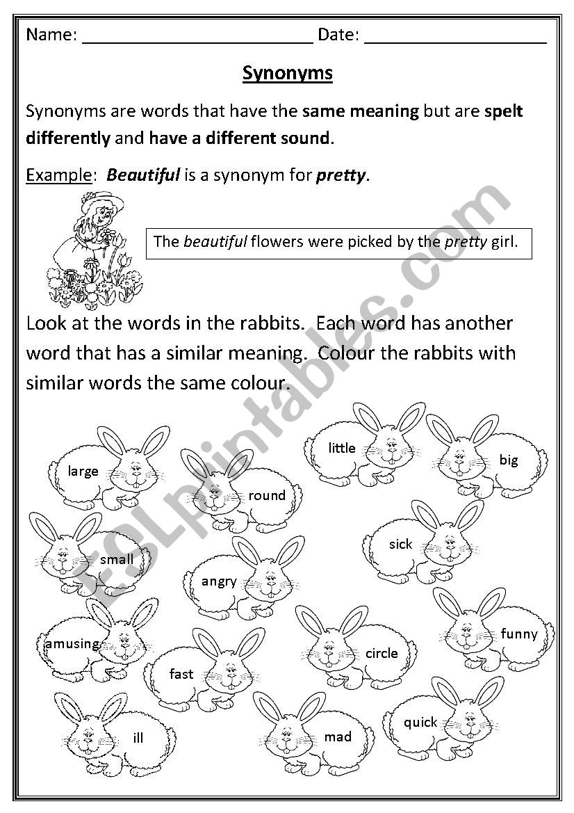 Synonyms worksheet