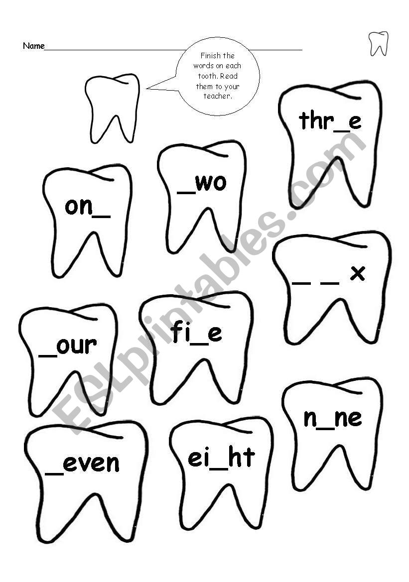 Toothy Numbers worksheet