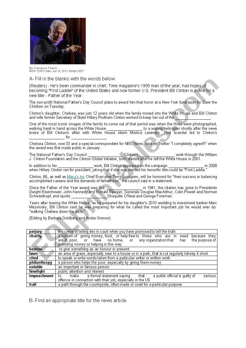 A News Article worksheet