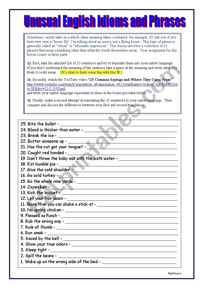 25 Common Sayings (idioms) worksheet