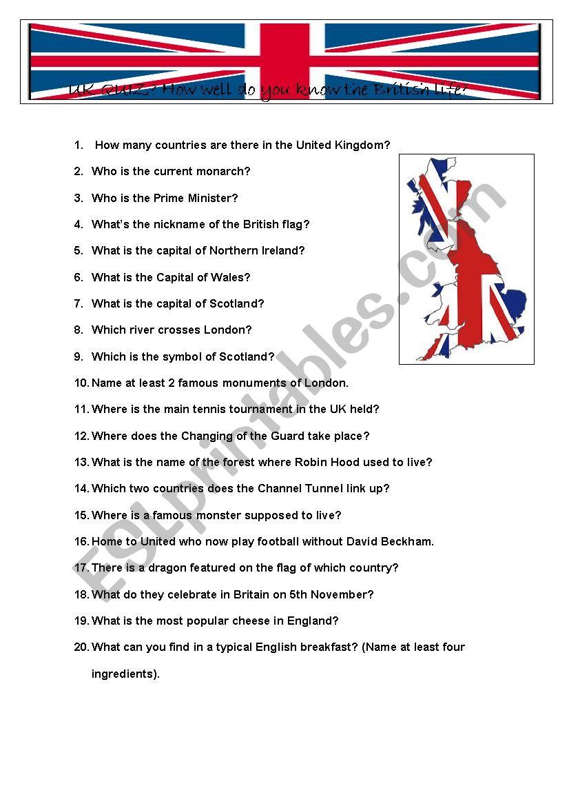 Quiz on British life worksheet