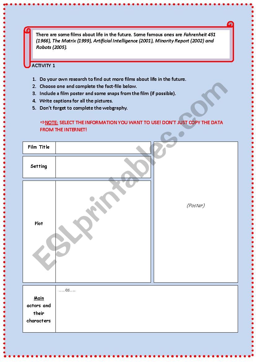 Film fact-file worksheet