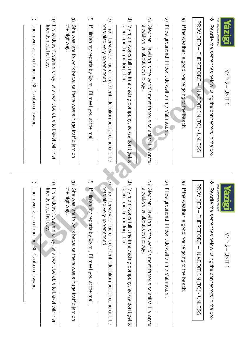 Connectors worksheet