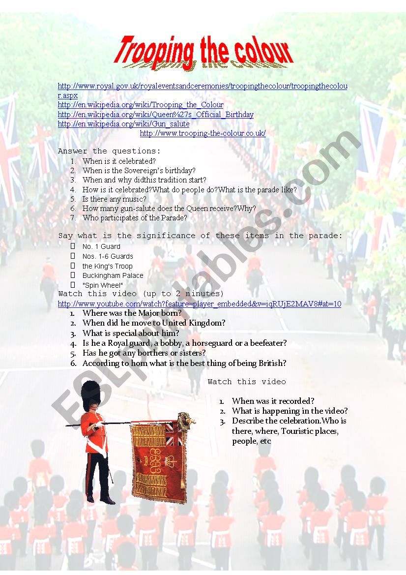 Trooping the Colour worksheet