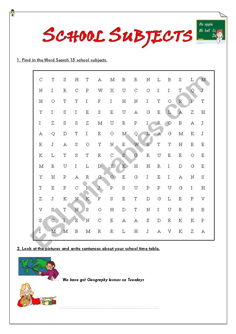 School subjects  worksheet