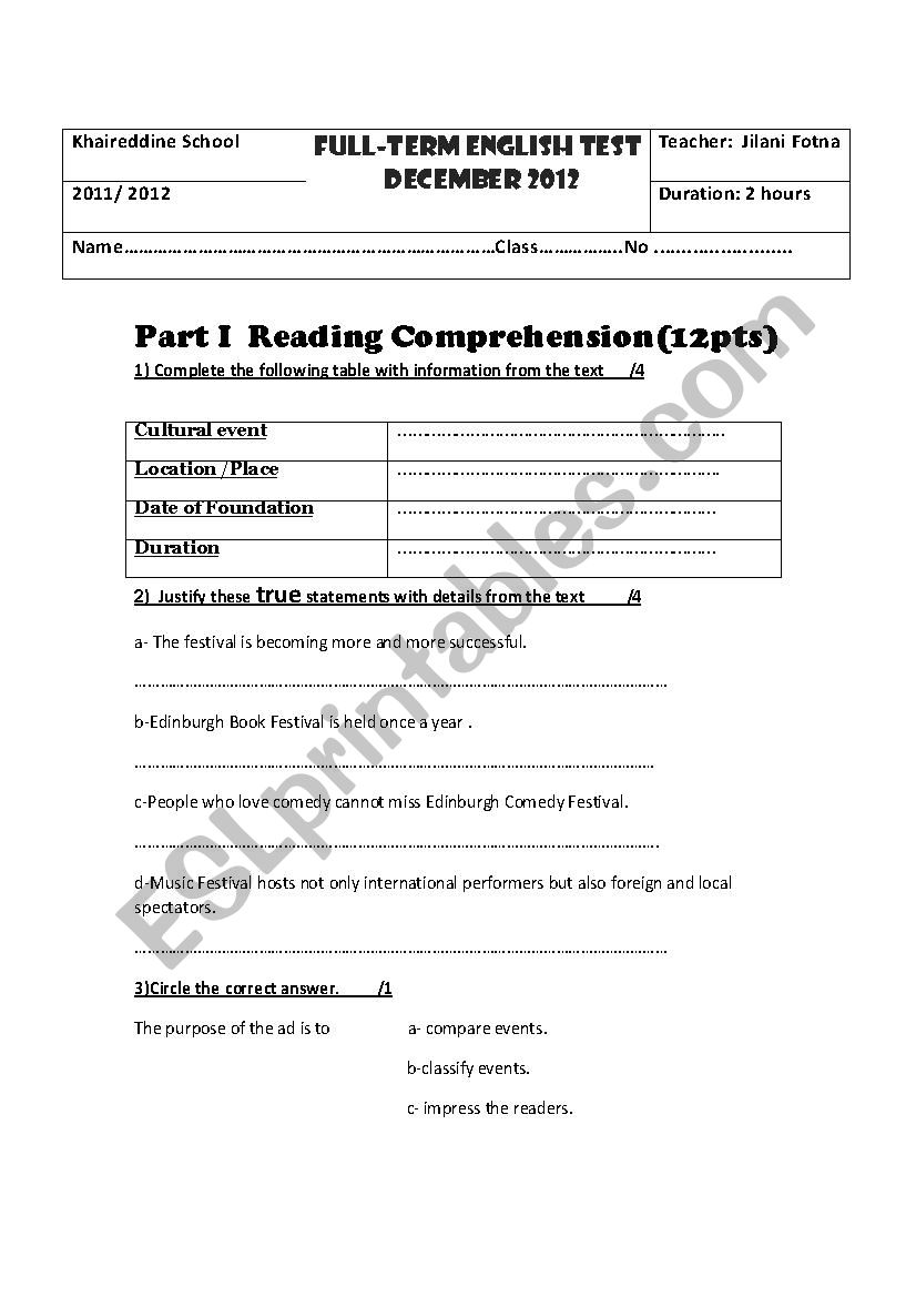 test worksheet