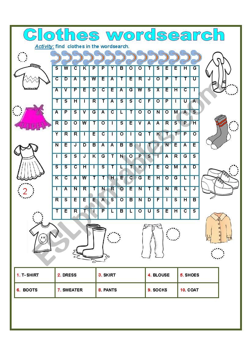 clothes worksheet