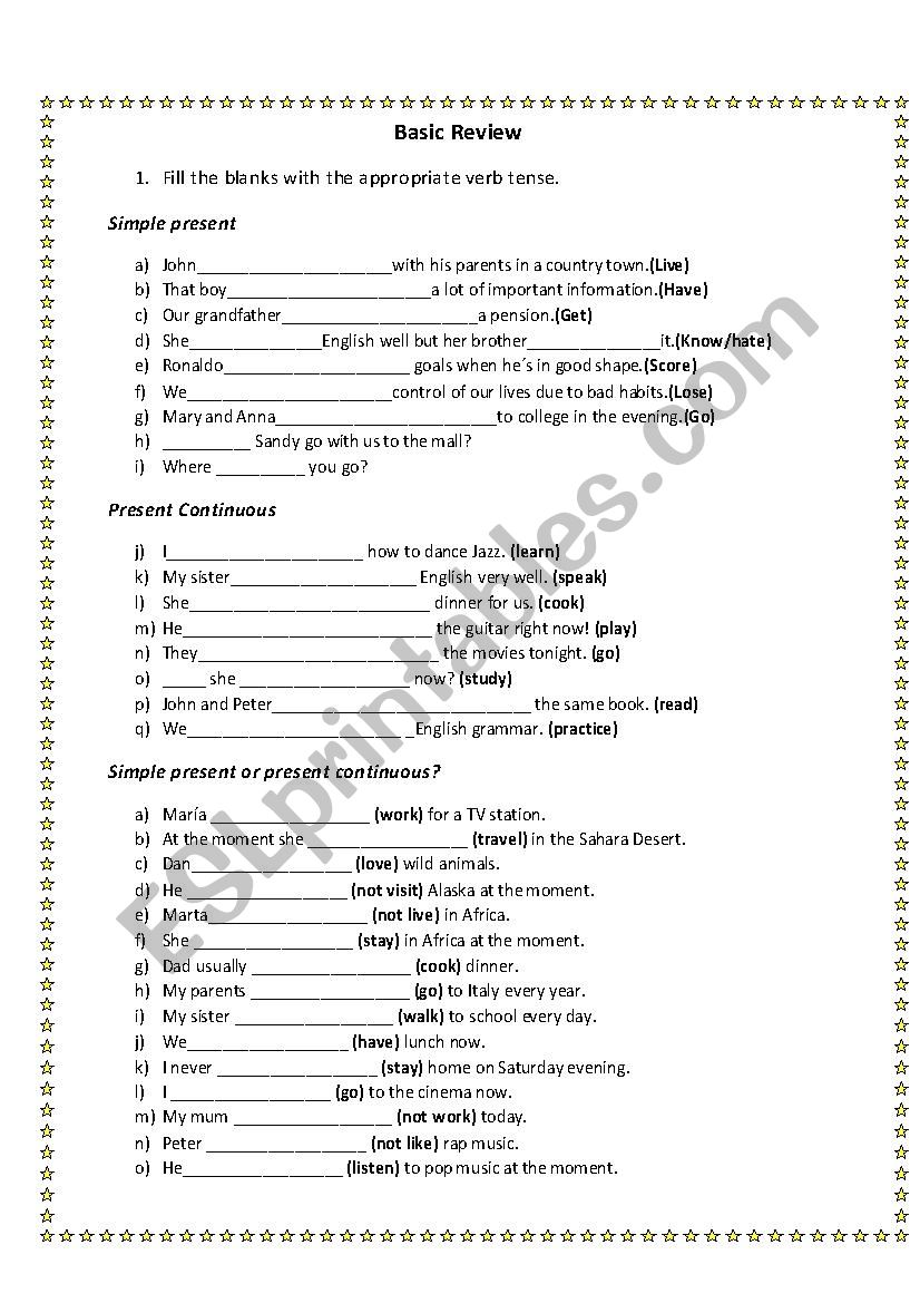 Basic review worksheet