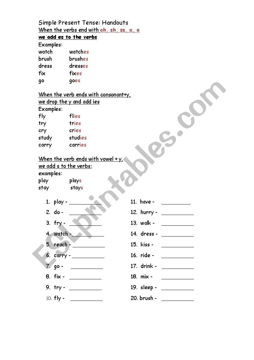 Present Simple Tense Worksheet 