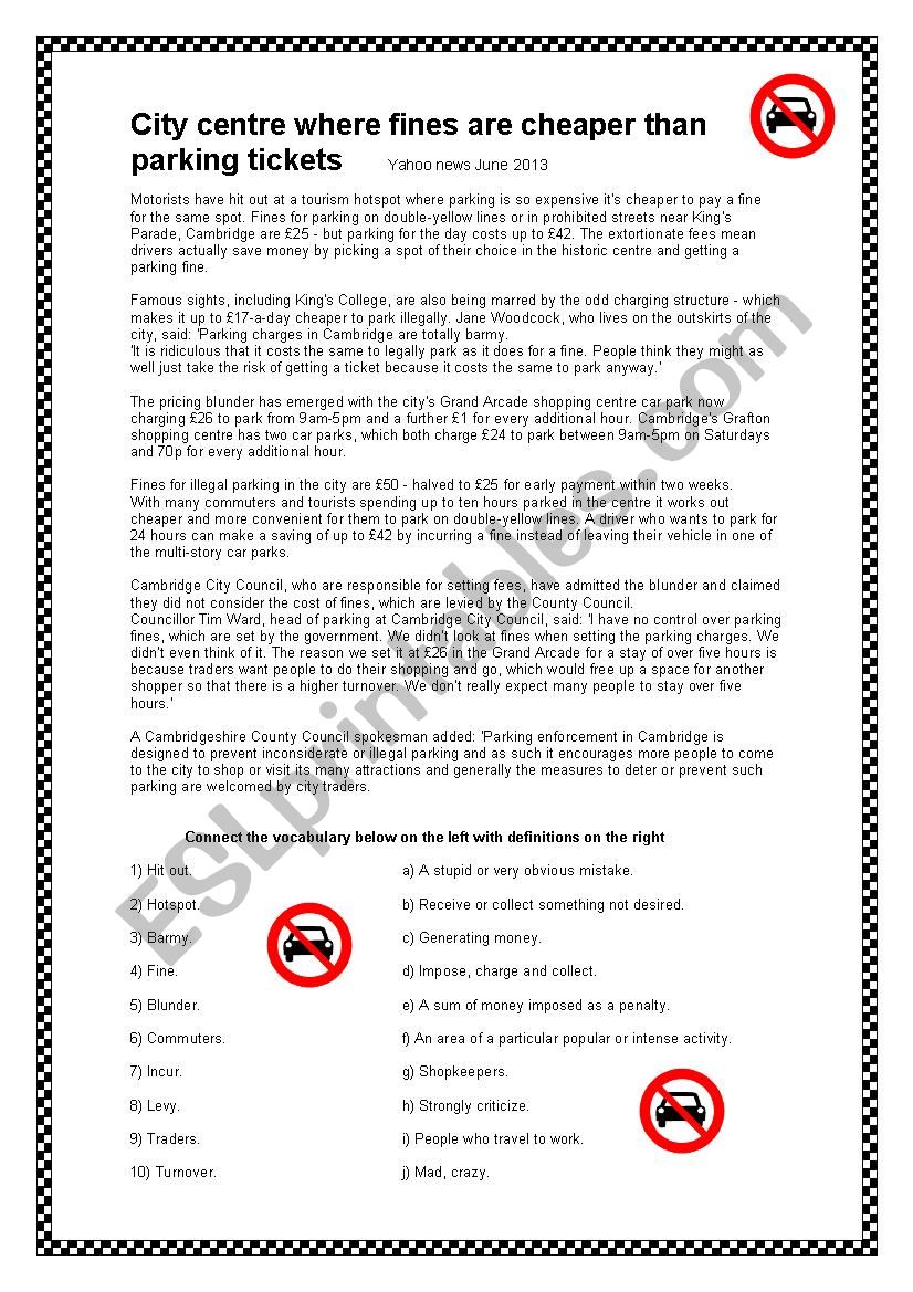 City Council Parking Debate worksheet