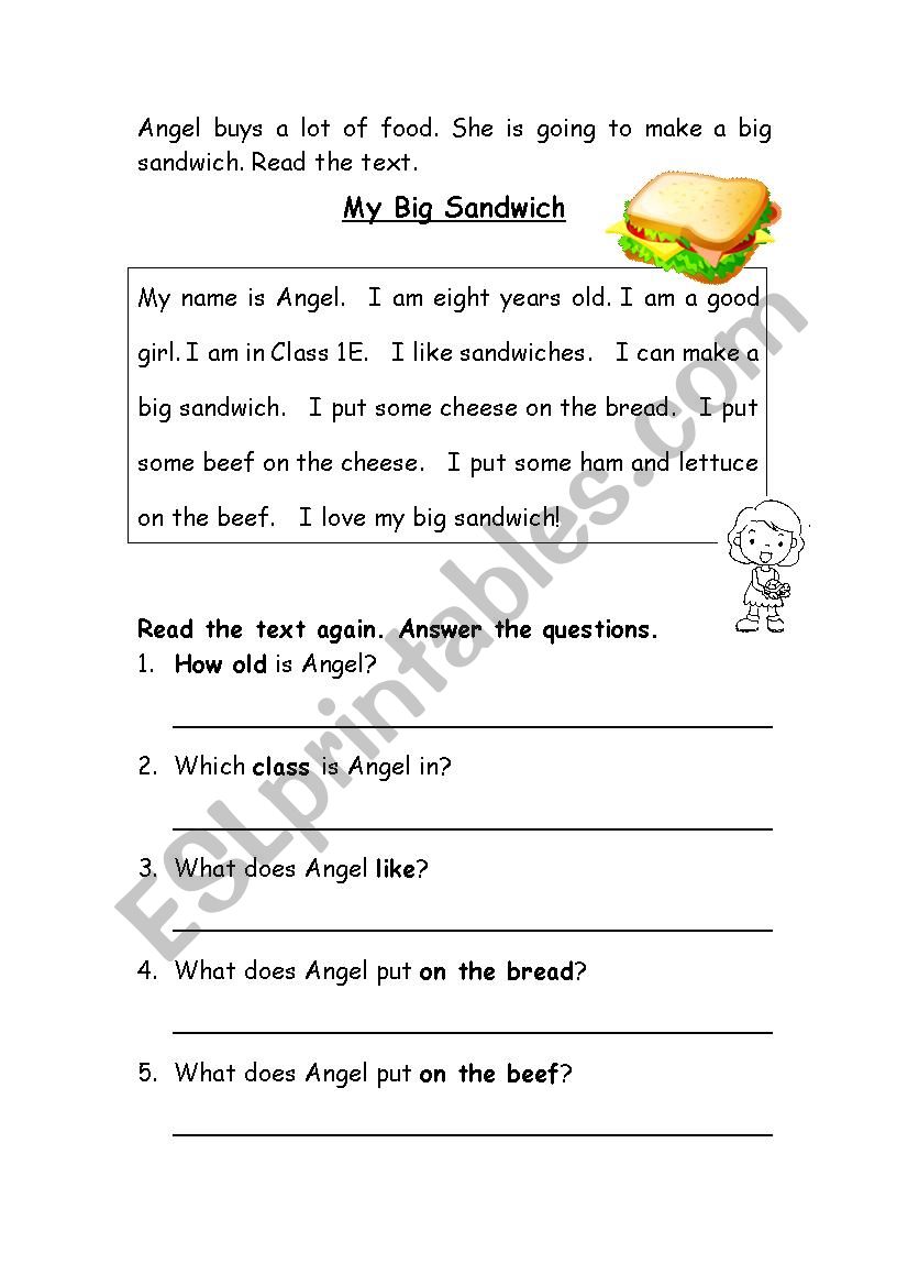 Reading comprehension worksheet