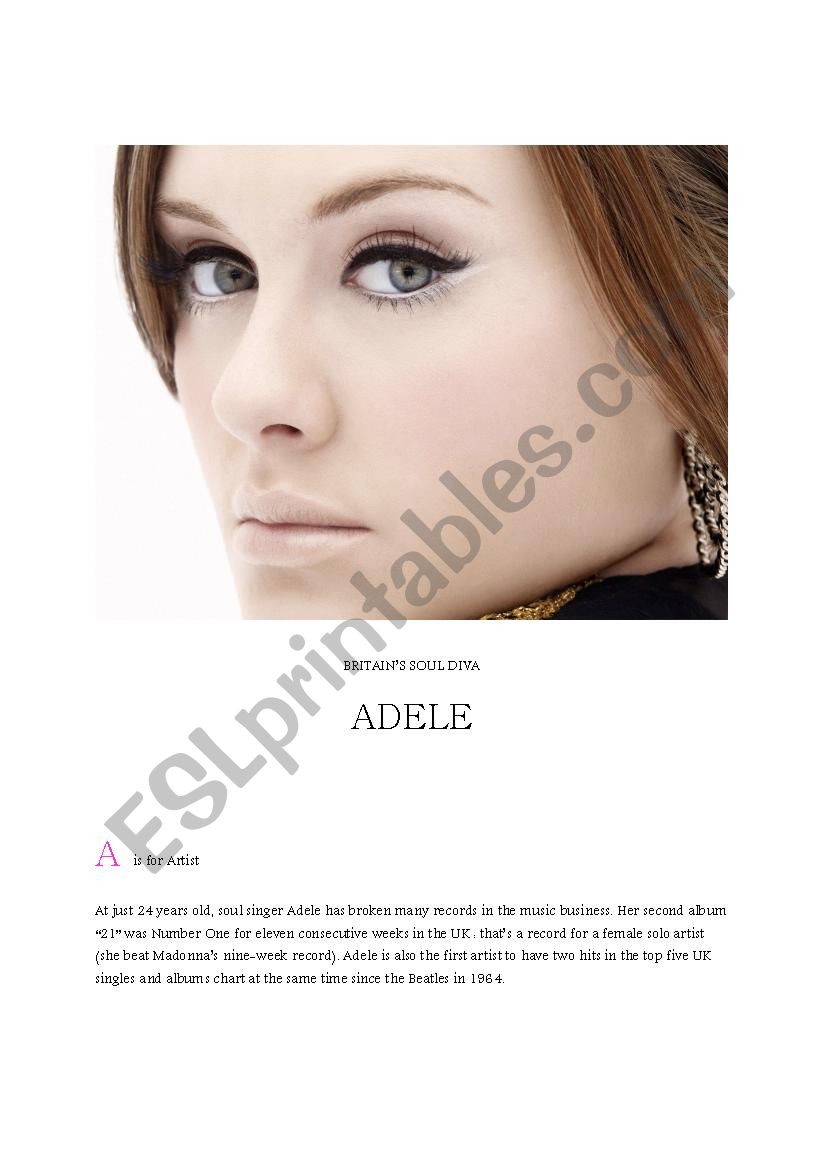Adele singer worksheet