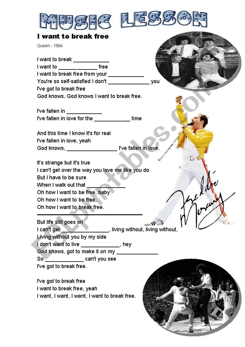 Music - I want to break free worksheet