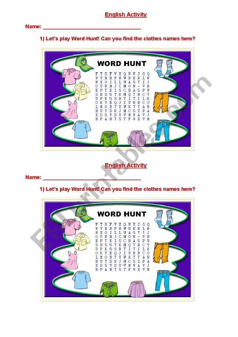 Wordsearch worksheet