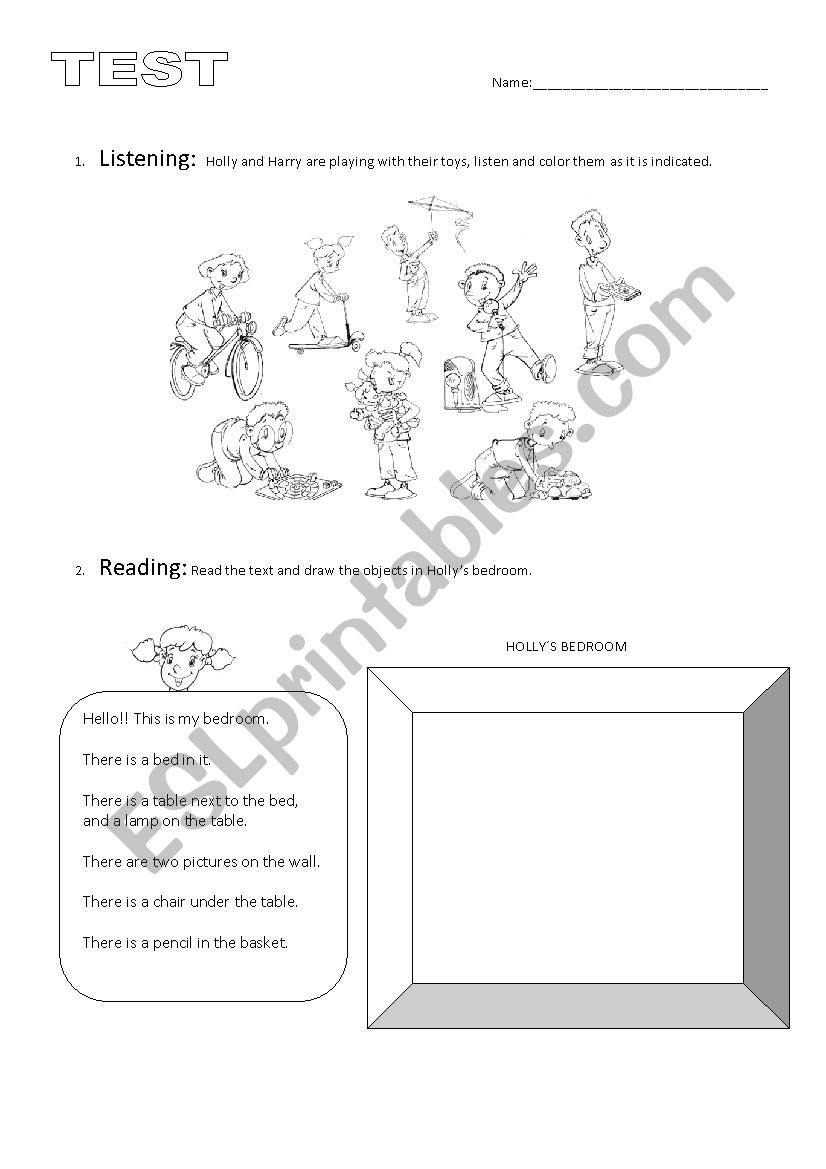 test 2nd grade toys and parts of the house