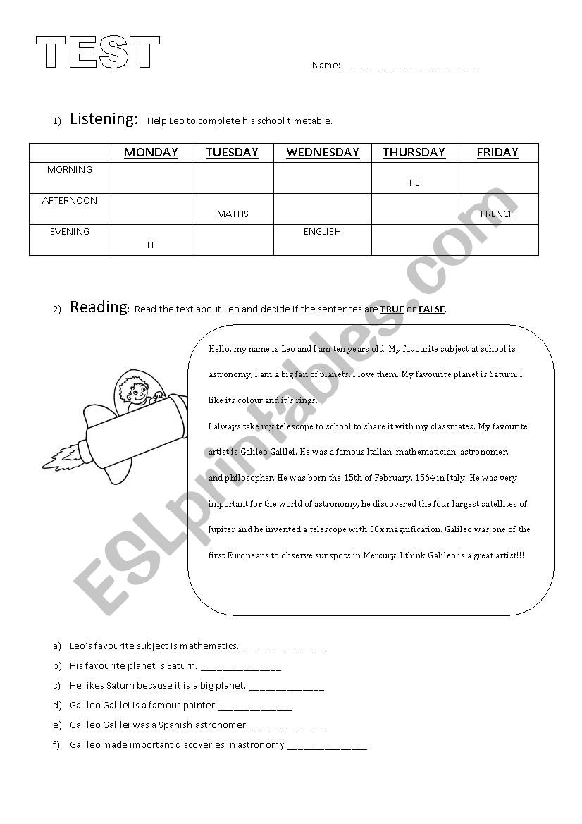 test 5th grade worksheet