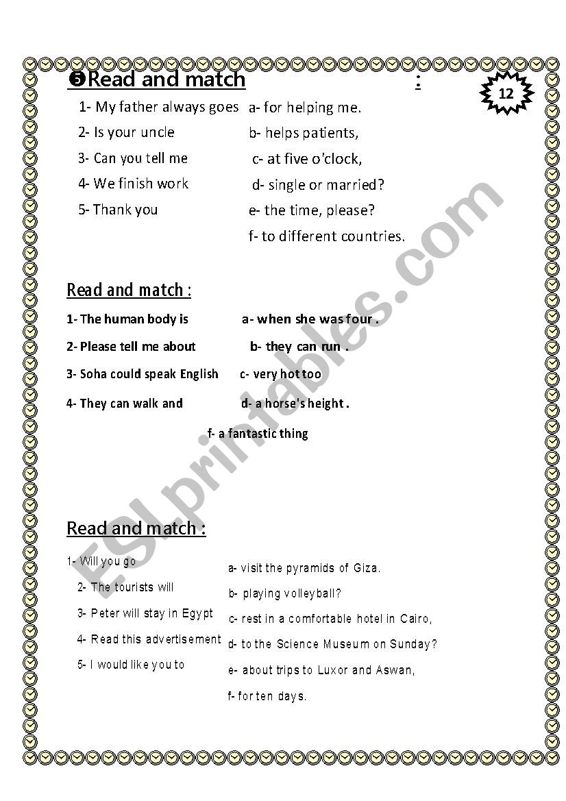 Read and match  worksheet