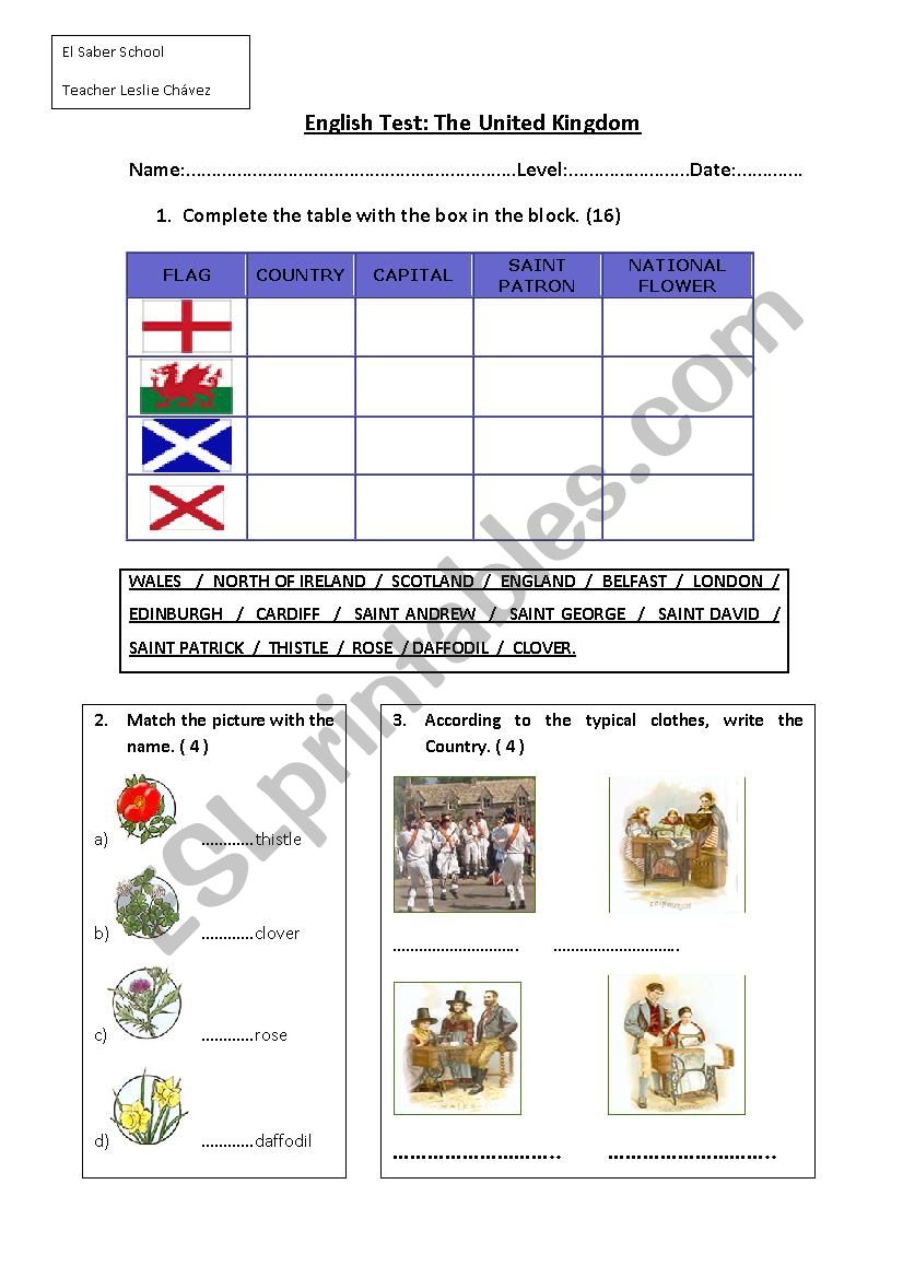 The United Kingdom Test worksheet