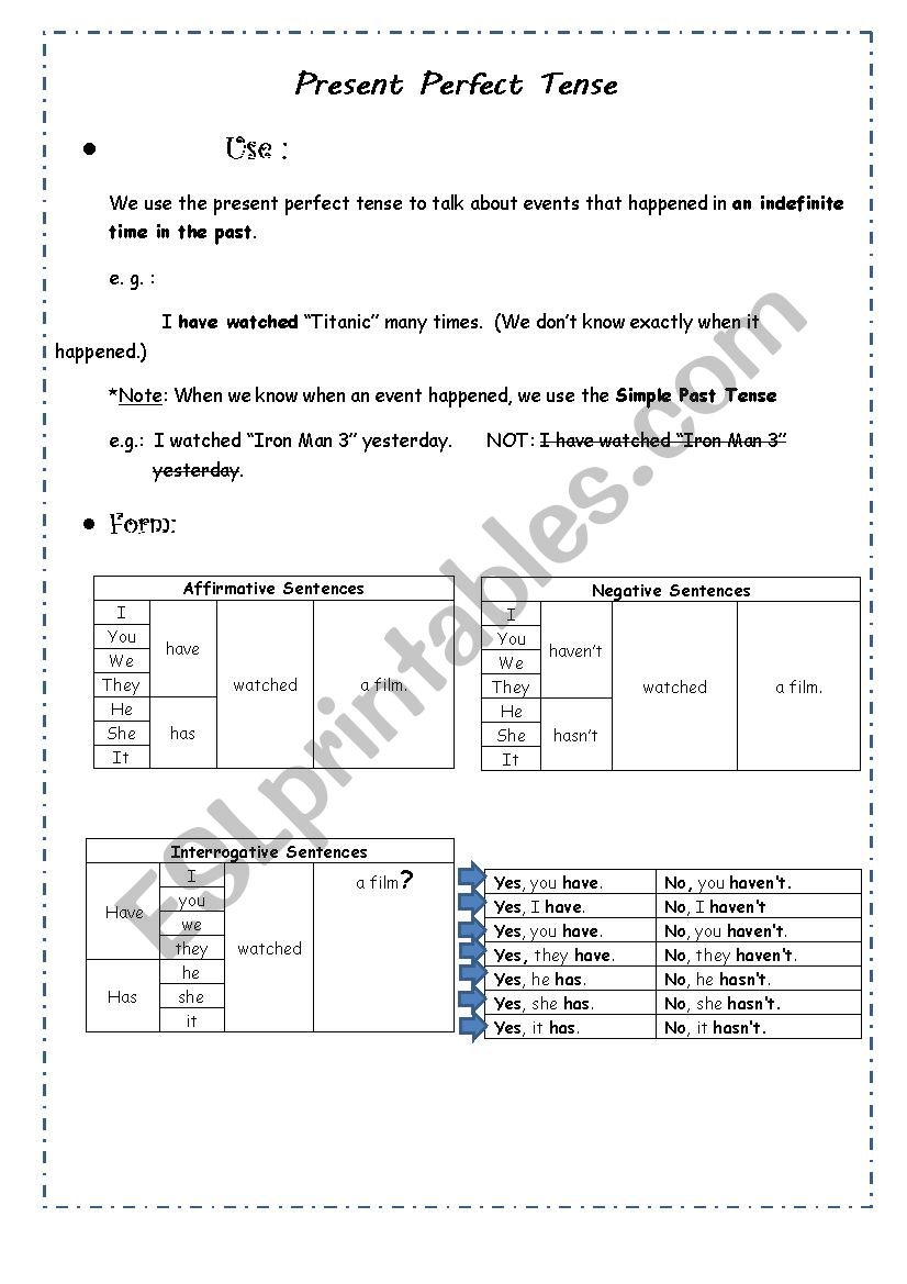 Present Perfect worksheet