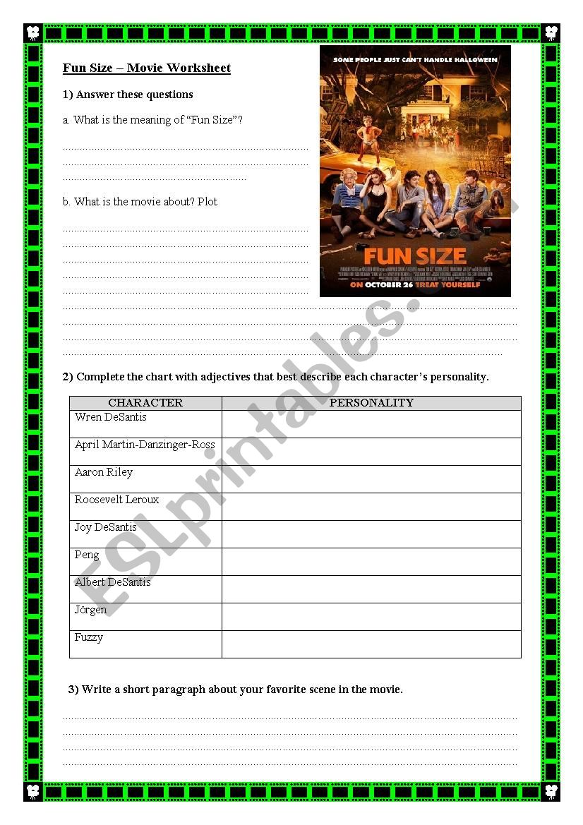Fun Size - Movie Worksheet worksheet