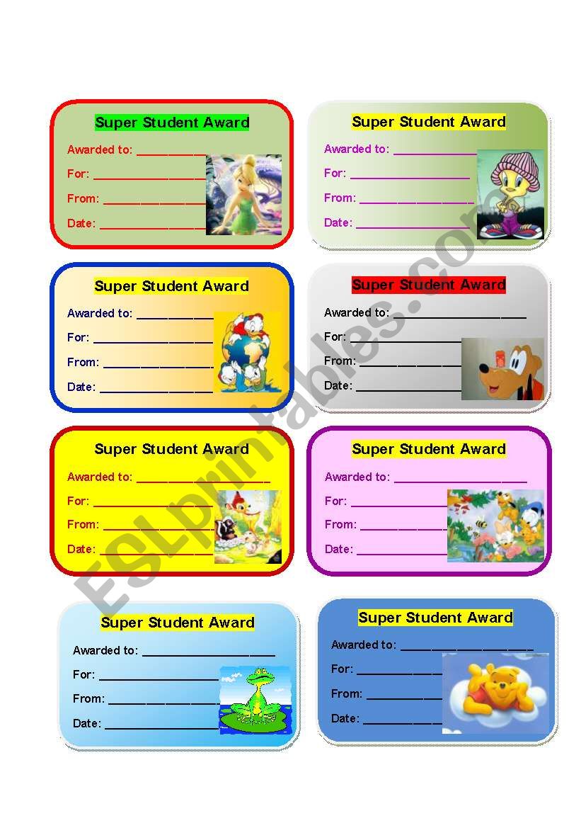 Super student award worksheet