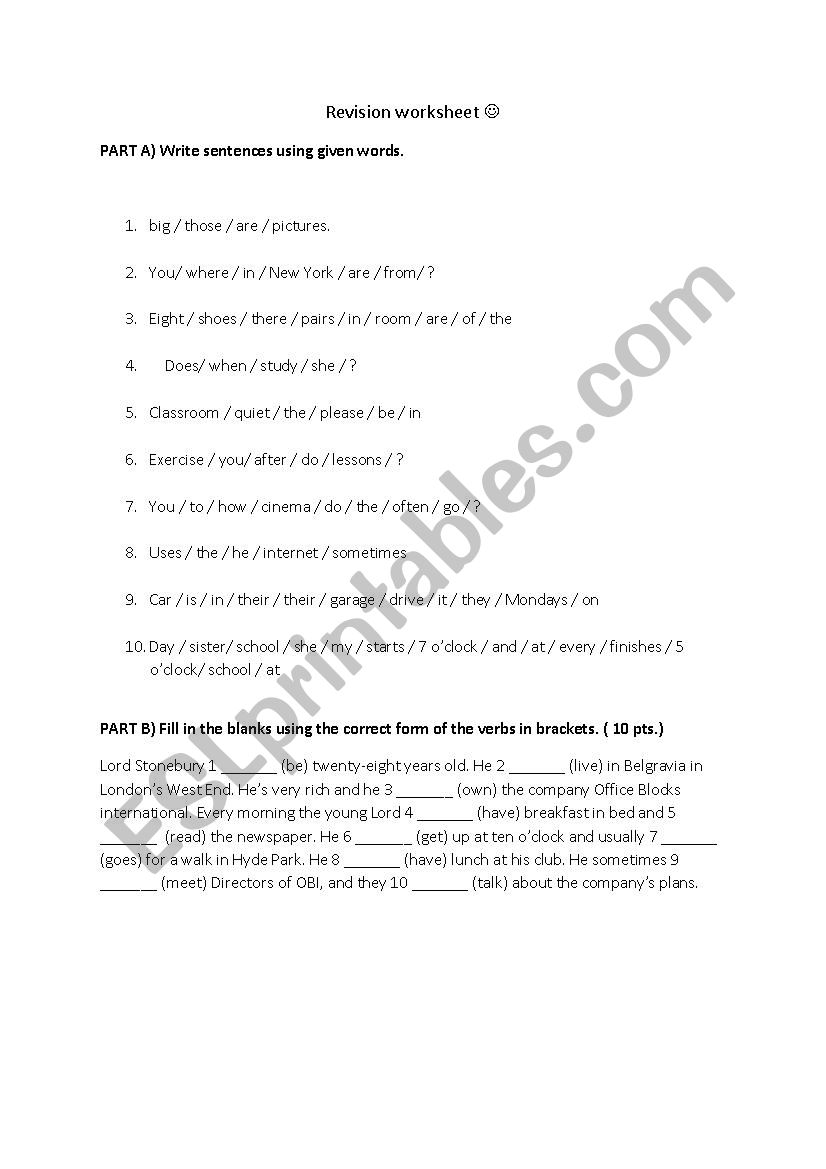 present simple elementary revision