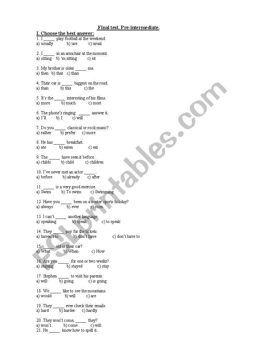 Final Test (Pre-Intermediate level)