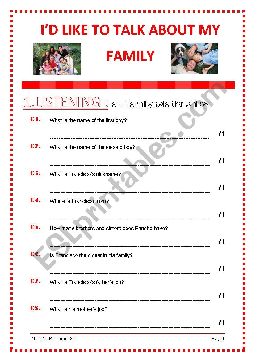 ID LIKE TO TALK ABOUT MY FAMILY - 4 SKILLS - CEFR SELF- ASSESSMENT GRID PROVIDED -KEY INCLUDED
