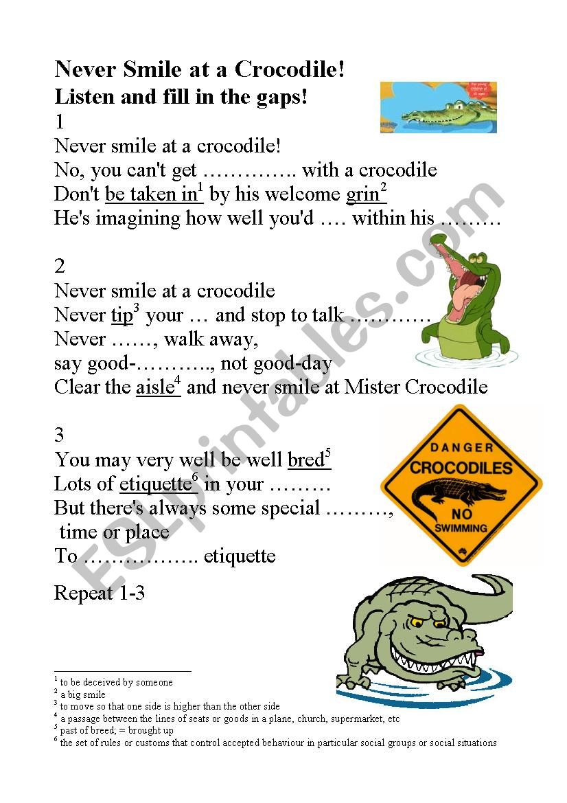 Never Smile at a Crocodile worksheet
