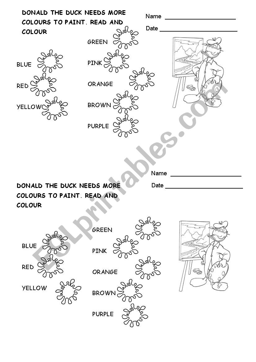 Give Donald  his colours! worksheet