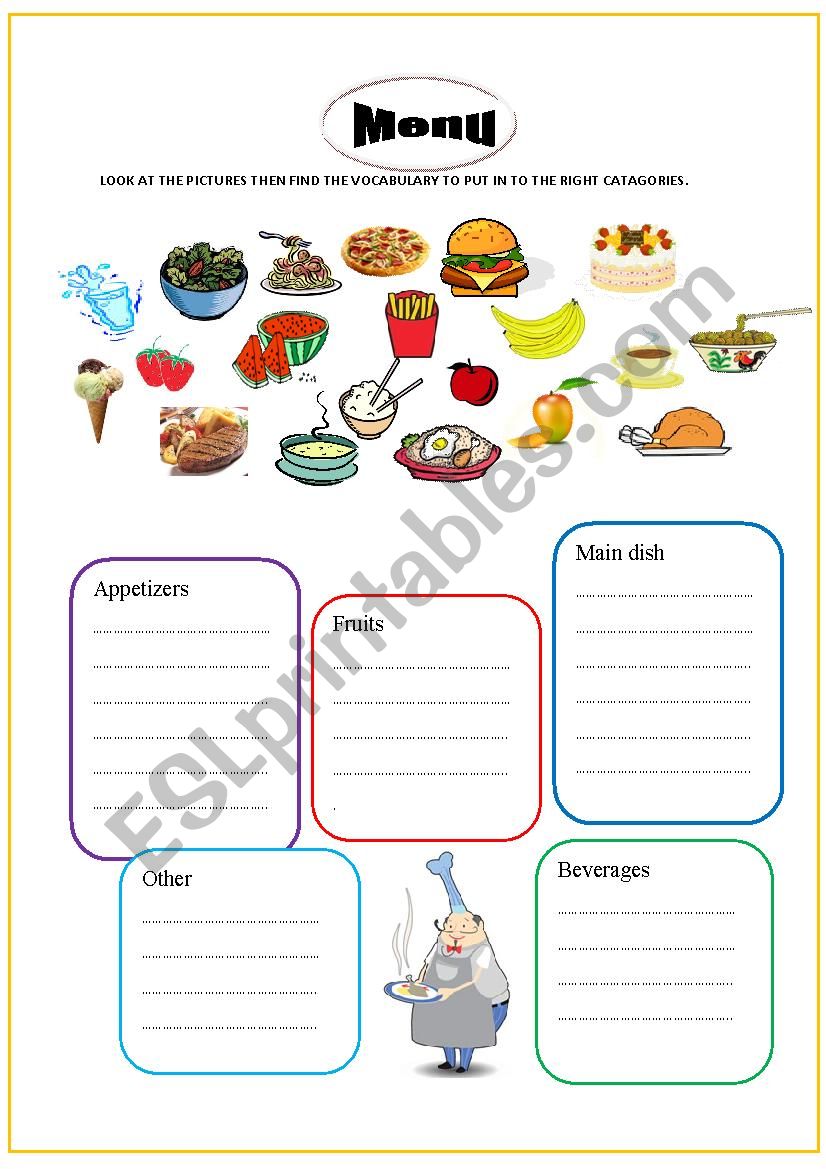 Menu worksheet