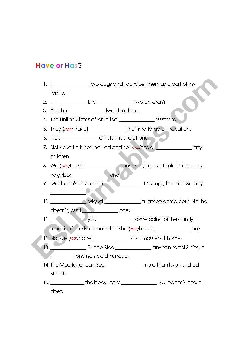 Have or Has? worksheet