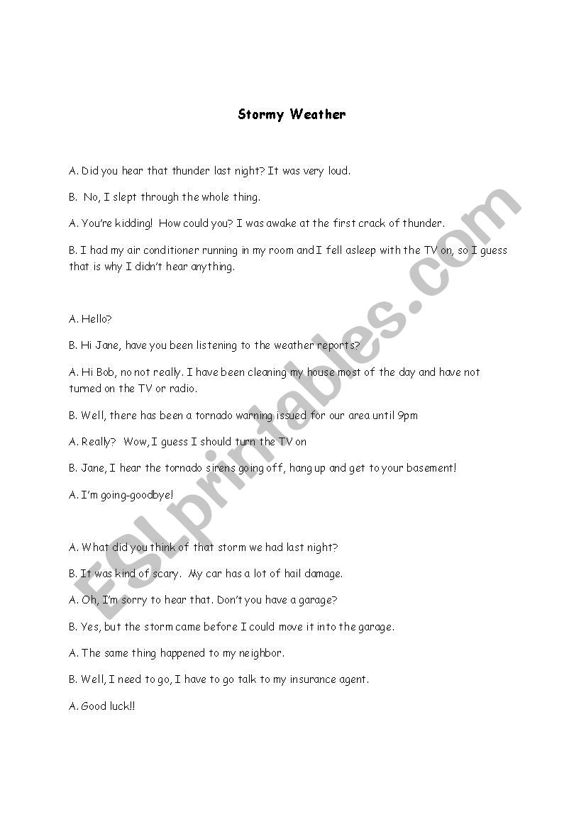 Stormy Weather Dialogue worksheet